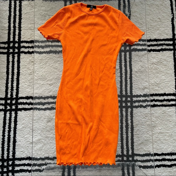Misguided Orange Scallop Hem Dress Sz 2 - Picture 6 of 9